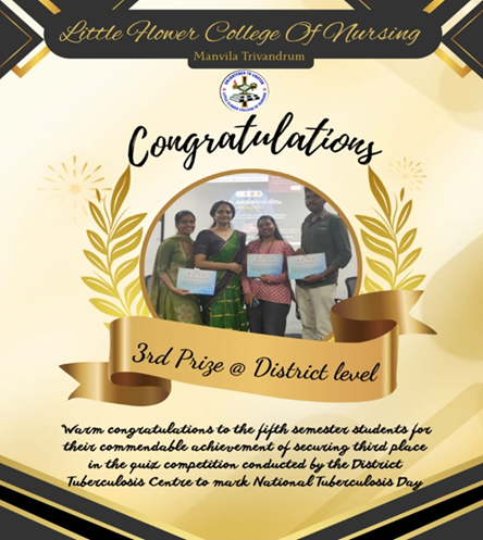 On national tuberculosis day march 24th 5th semester students secured 3rd prize at district level quiz competition organized by district tuberculosis centre