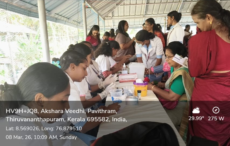 Women’s Day Medical Camp at Kazhakuttam – 8th semester students organized a Camp along with CHC Puthenthope